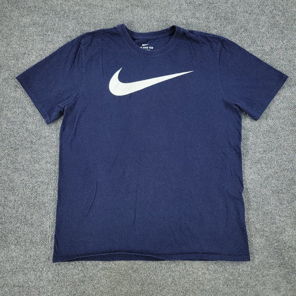 Nike Shirt Men Large Blue Logo Graphic Tee Crew Neck Short Sleeve Pullover Adult